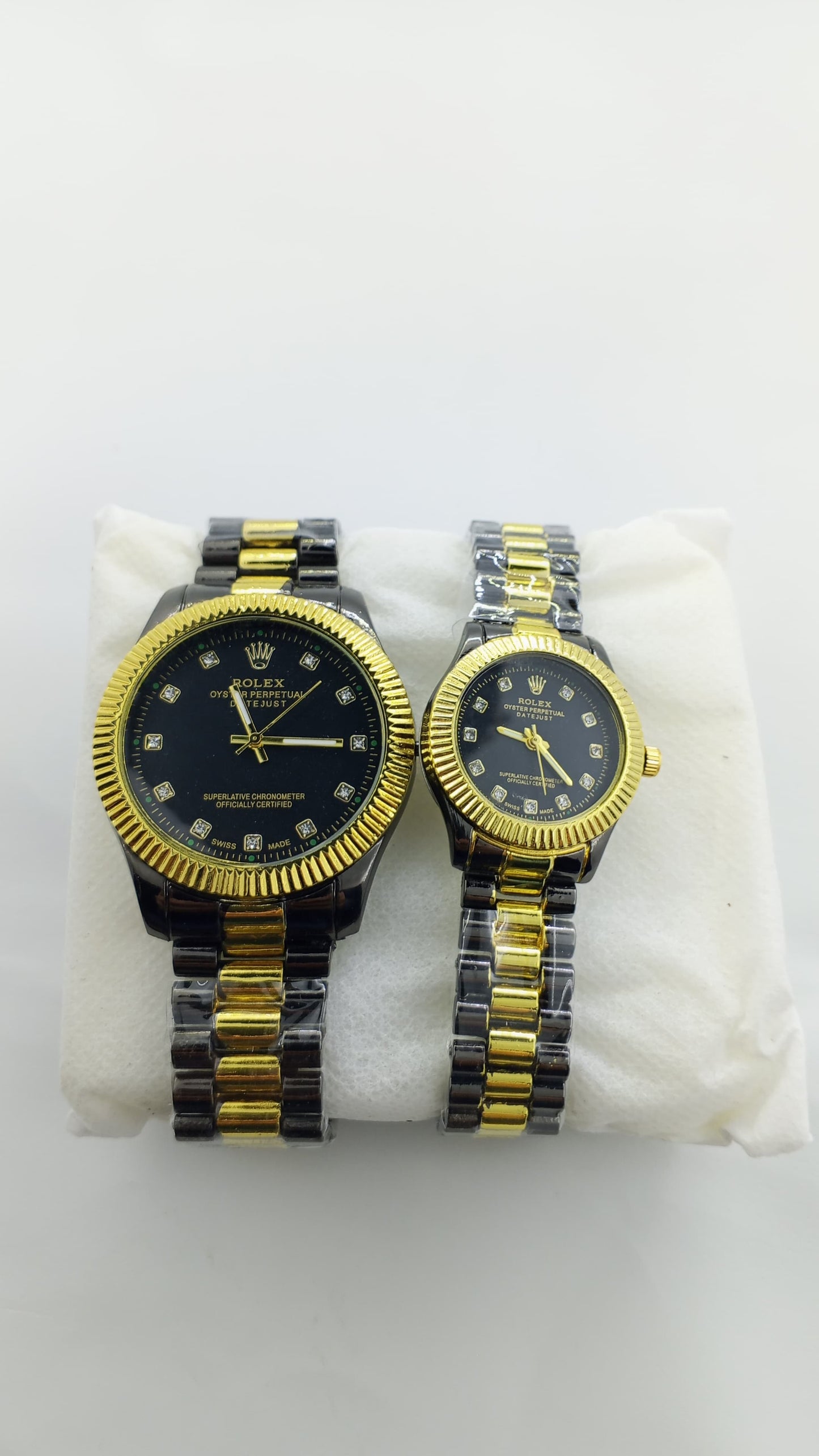 RLX His & Hers Couple Watch Set – Black & Gold Stainless Steel Analog Watches