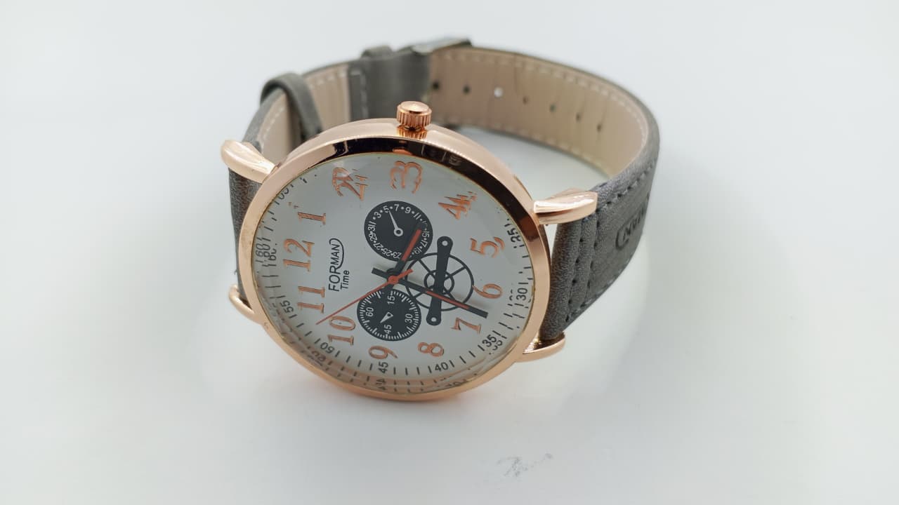 FORMAN Time Casual Luxury Men’s Watch – Rose Gold Case with Grey Textured Leather Strap