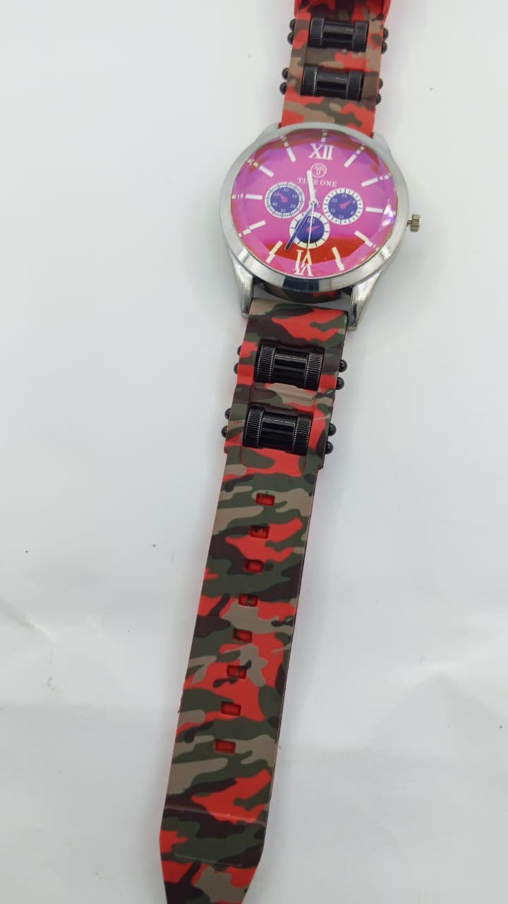 Time One Premium Iridescent Dial Watch with Camouflage Strap - High Quality