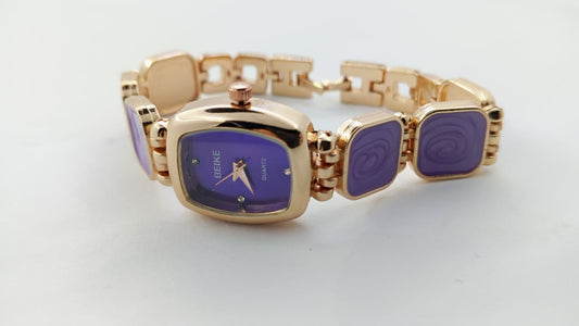 Beike Elegant Rose Gold Tone Ladies Bracelet Watch with Purple Accents