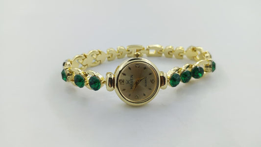 HAVEN Luxury Emerald Bracelet Series – Premium Gold & Green Stone Quartz Watch for Women