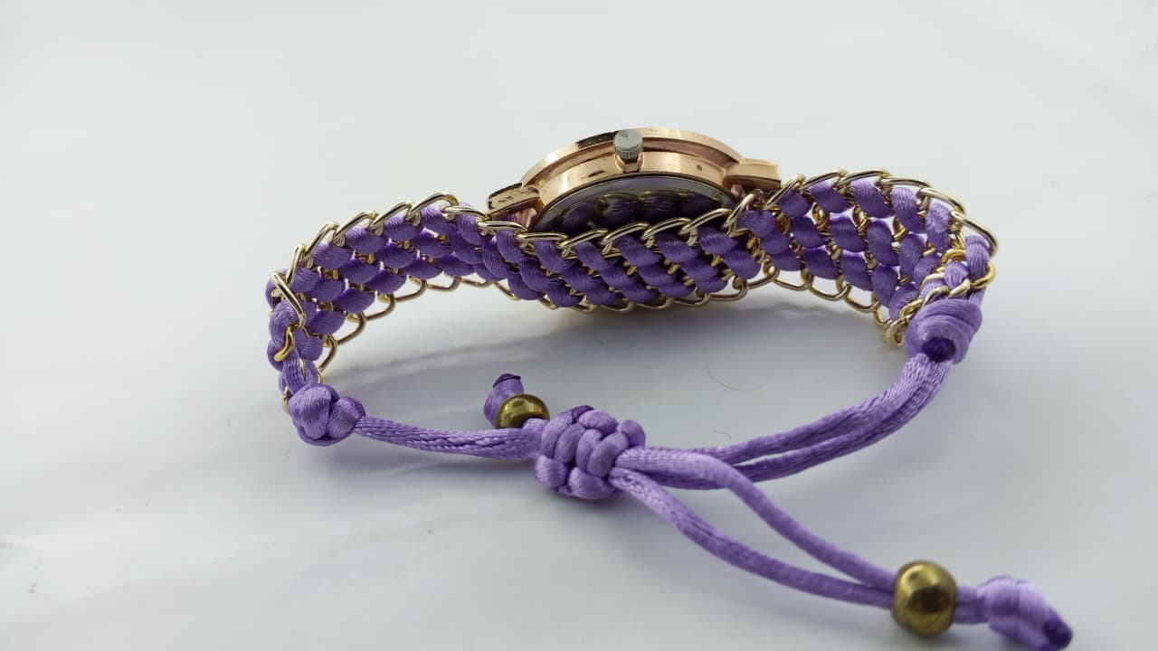 TimeOne Premium Violet Collection – Women's Purple Heart-Faced Gold Chain Bracelet Watch