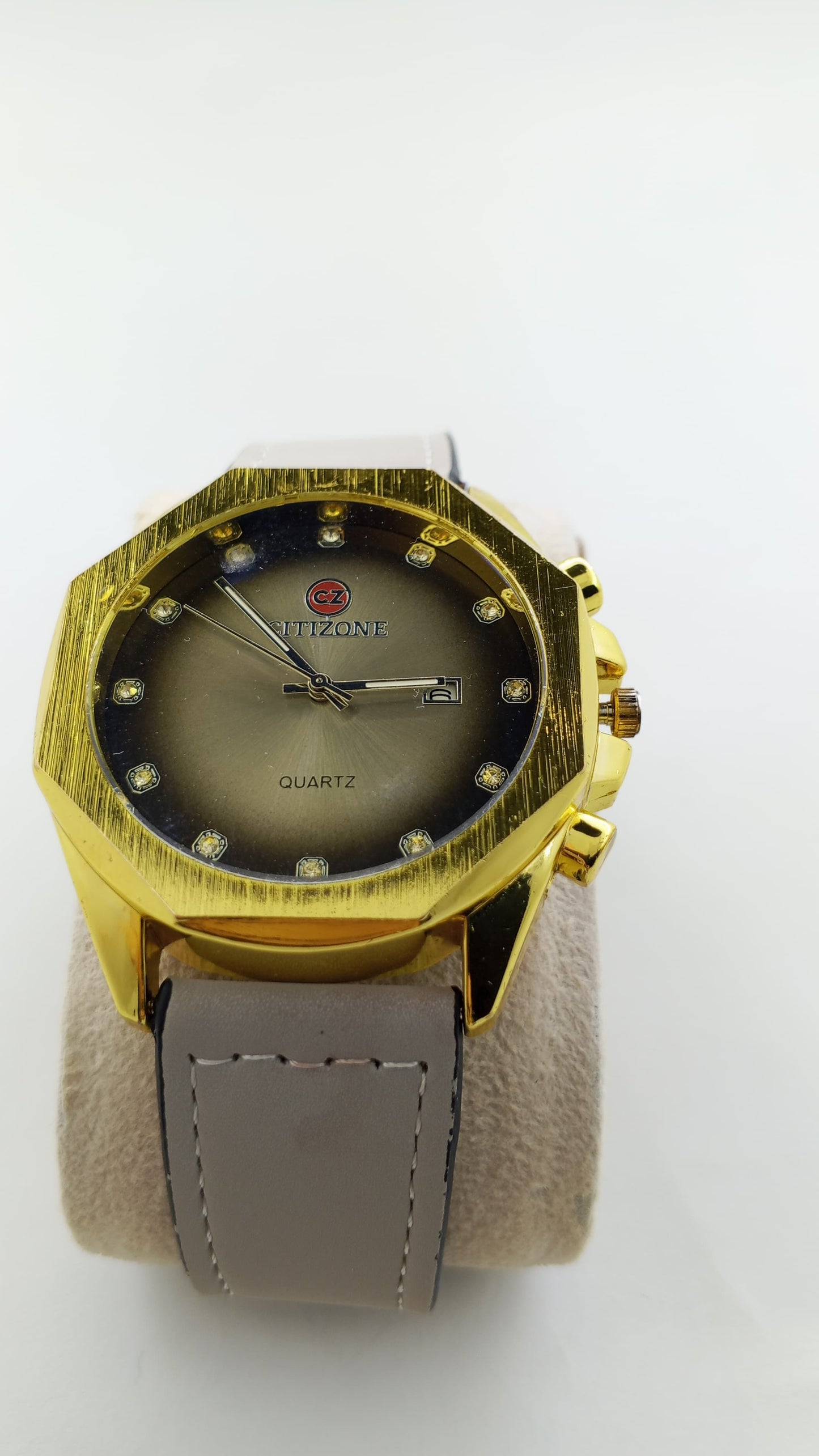 Citizone Premium Quartz Octagonal Dial Watch with Textured Strap