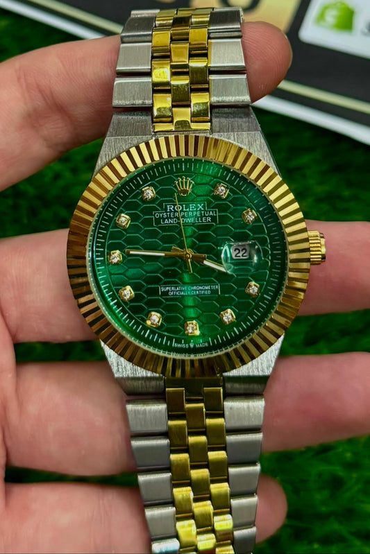 RLX master piece Premium Two-Tone Green Honeycomb Dial Watch