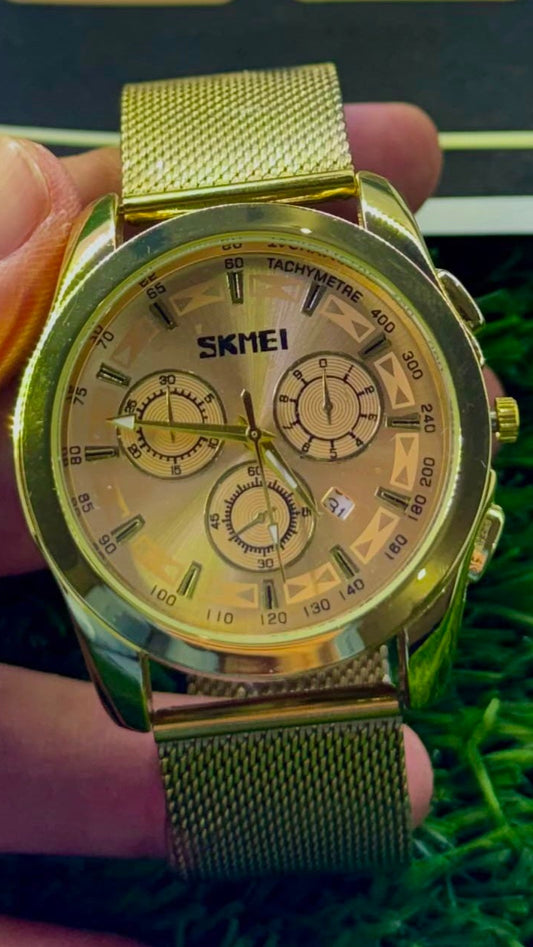 Skmei Signature Series – Luxury Gold Mesh Strap Chronograph