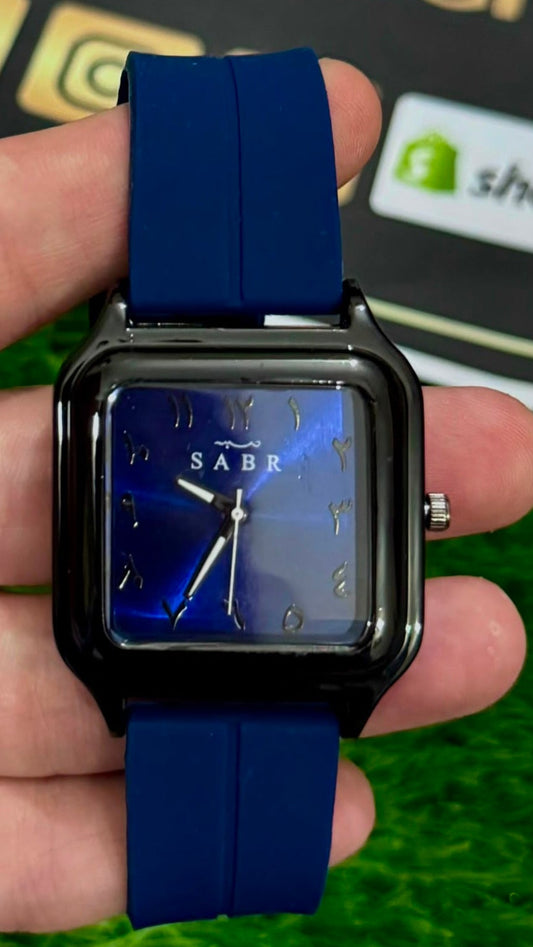 SABR Square Arabic Dial Quartz Watch for Men & Women - Blue Dial & Silicone Strap