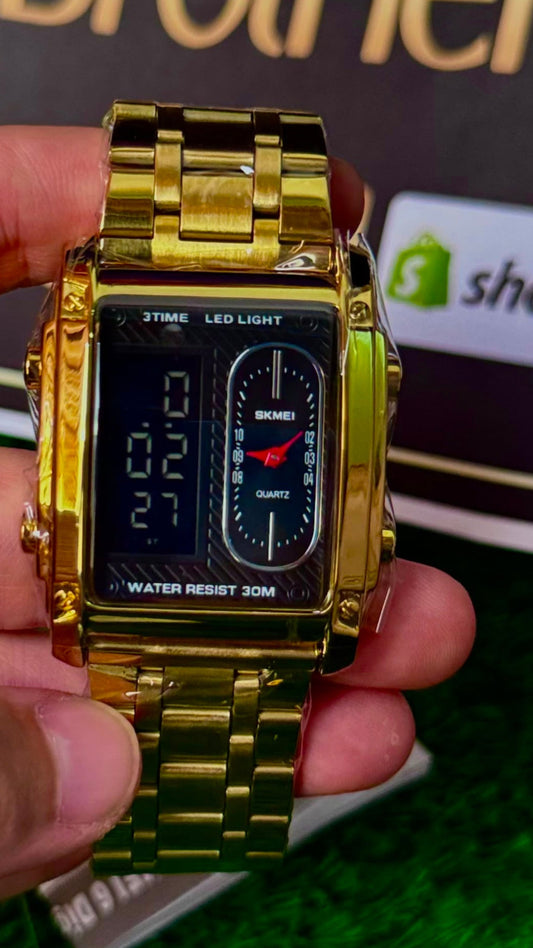 SK-MEI Dual Display Gold Watch – Premium Men's Watch