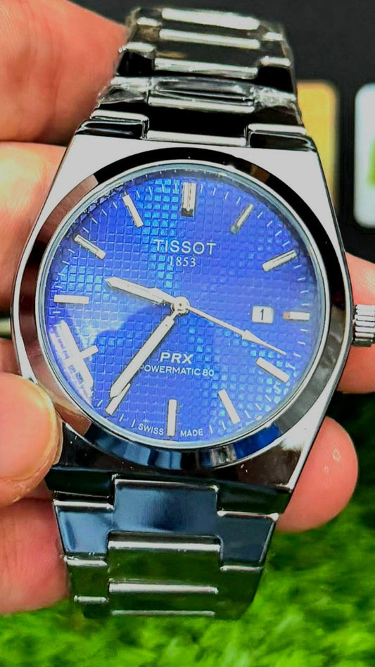 TST PRX semi automatic 80 Silver Stainless Steel Watch for Men - Blue Waffle Dial