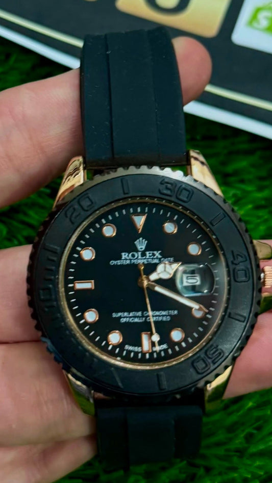 Rlx Oyster Perpetual Yacht-Master Watch for Men - Black Matte Dial & Silicone Strap