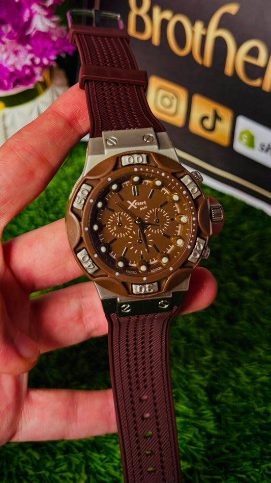 Xmart Limited Edition Men's Sports Chronograph Watch - Brown Dial & Brown Silicone Strap