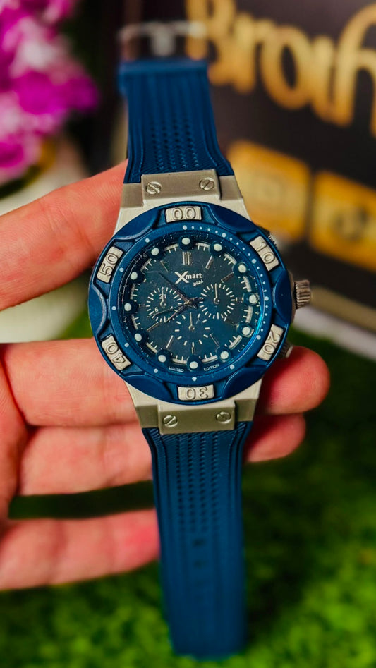 Xmart Limited Edition Men's Sports Chronograph Watch - Navy Blue Dial & Blue Silicone Strap