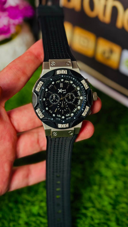 Xmart Limited Edition Men's Sports Chronograph Watch - Black Dial & Silicone Strap