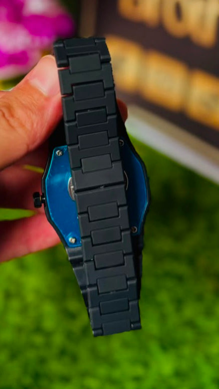 Arabic Dial Geometric Watch - Matte Black & White Dual Tone Integrated Bracelet