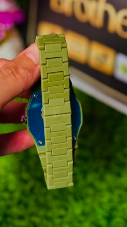 Arabic Monochromatic Army Green Matte Finish Watch