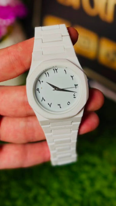 White Arabbic Ceramic Watch with Eastern Arabic Numerals - Premium Quality