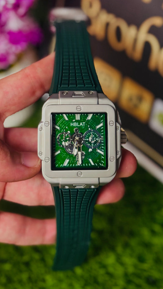 HB Square Skeleton Quartz Watch for Men | Silicone Strap | Premium Fashion Wristwatch