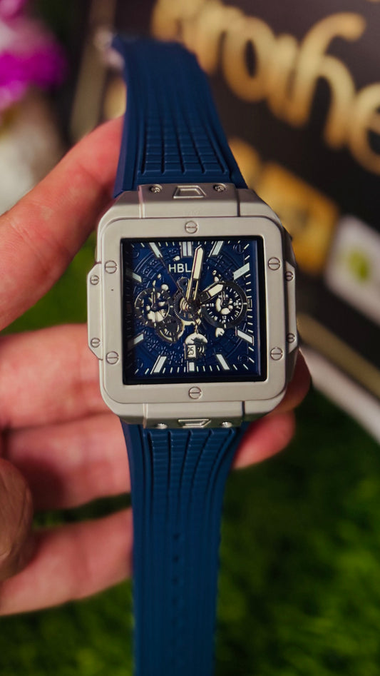 HB Square Skeleton Quartz Watch for Men | Silicone Strap | Premium Fashion Wristwatch