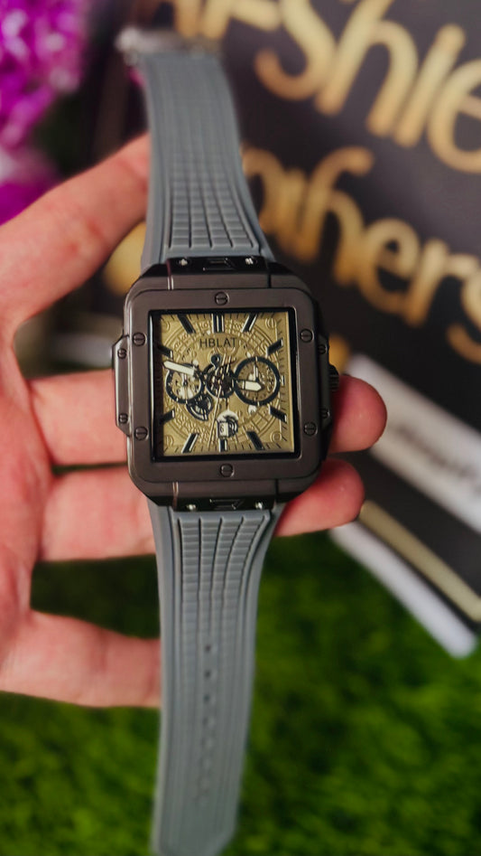 HB Square Skeleton Quartz Watch for Men | Silicone Strap | Premium Fashion Wristwatch