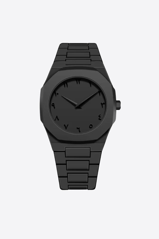 Matte Black Watch with Eastern Arabic Numerals - Premium Quality