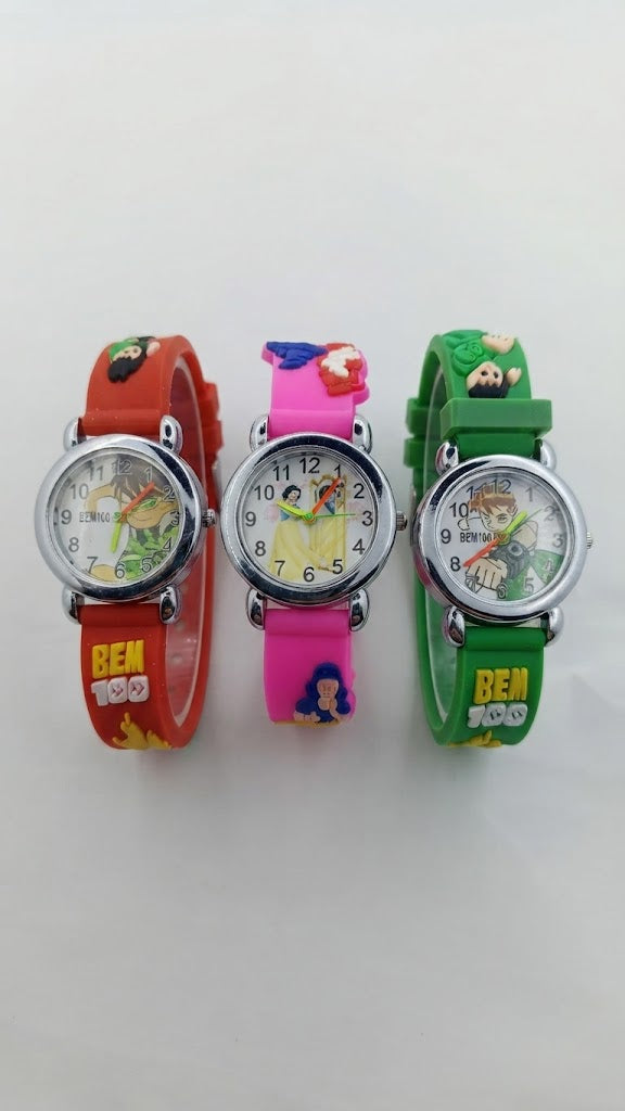 Kids Cartoon Character Dial and 3D Strap Watches - Set of 3 (Red, Pink, Green)