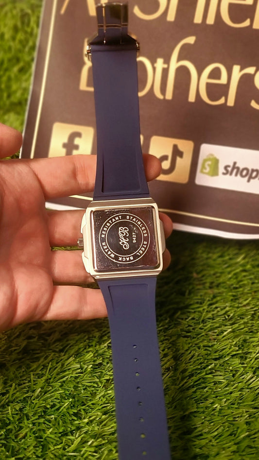 HB Square Skeleton Quartz Watch for Men | Silicone Strap | Premium Fashion Wristwatch