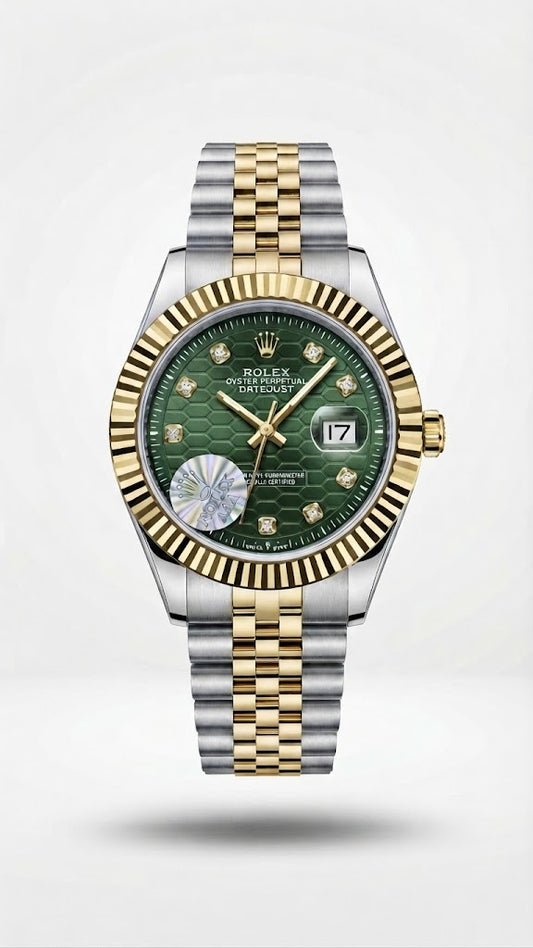 RLX master piece Premium Two-Tone Green Honeycomb Dial Watch