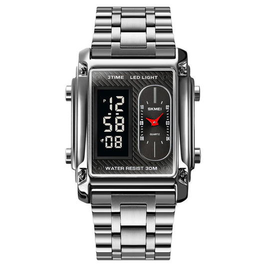 SK-MEI Dual Display Silver Watch – Premium Men's Watch