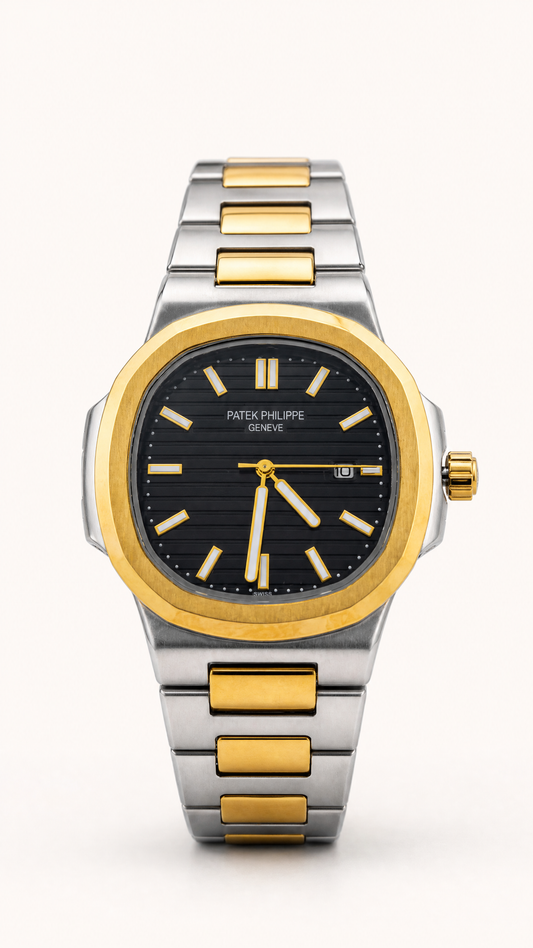 PP Two-Tone Stainless Steel Analog Watch with Black Dial