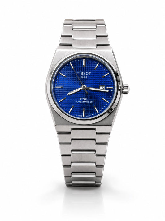 TST PRX semi automatic 80 Silver Stainless Steel Watch for Men - Blue Waffle Dial