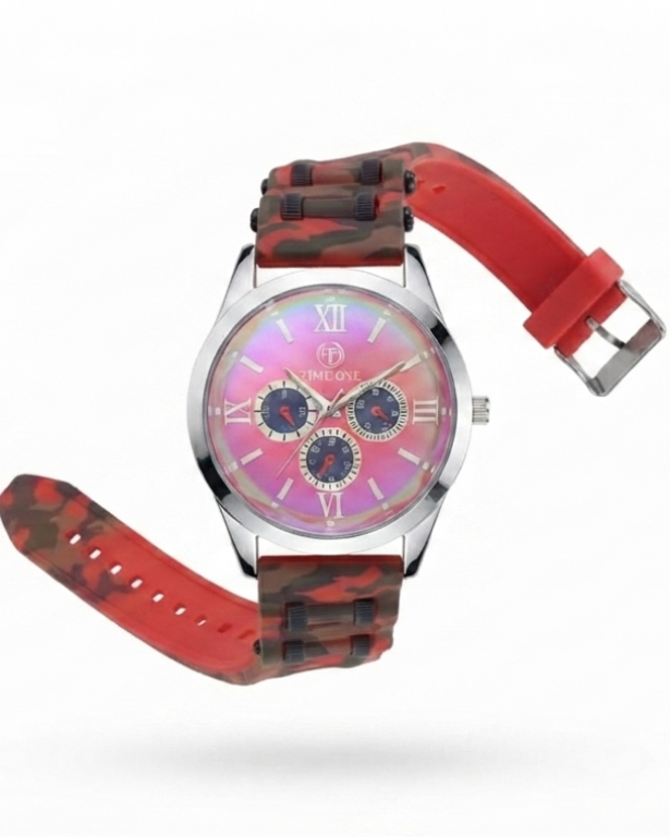 Time One Premium Iridescent Dial Watch with Camouflage Strap - High Quality