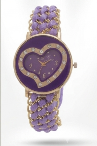 TimeOne Premium Violet Collection – Women's Purple Heart-Faced Gold Chain Bracelet Watch