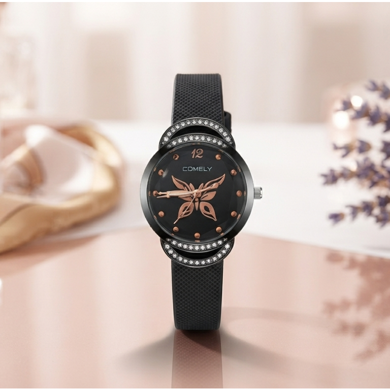 Comely Elegant Butterfly Dial Ladies Watch with Crystal Detailing