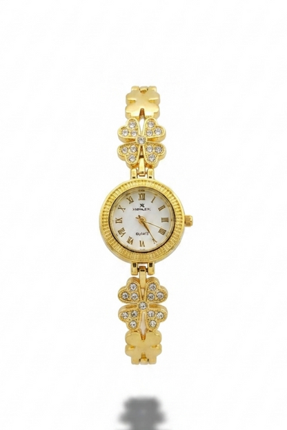 XenleX Elegant Gold-Tone Women's Watch with Clover & Rhinestones - Premium Quality