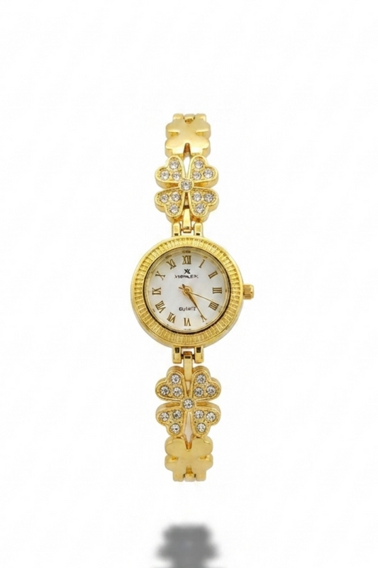 XenleX Elegant Gold-Tone Women's Watch with Clover & Rhinestones - Premium Quality