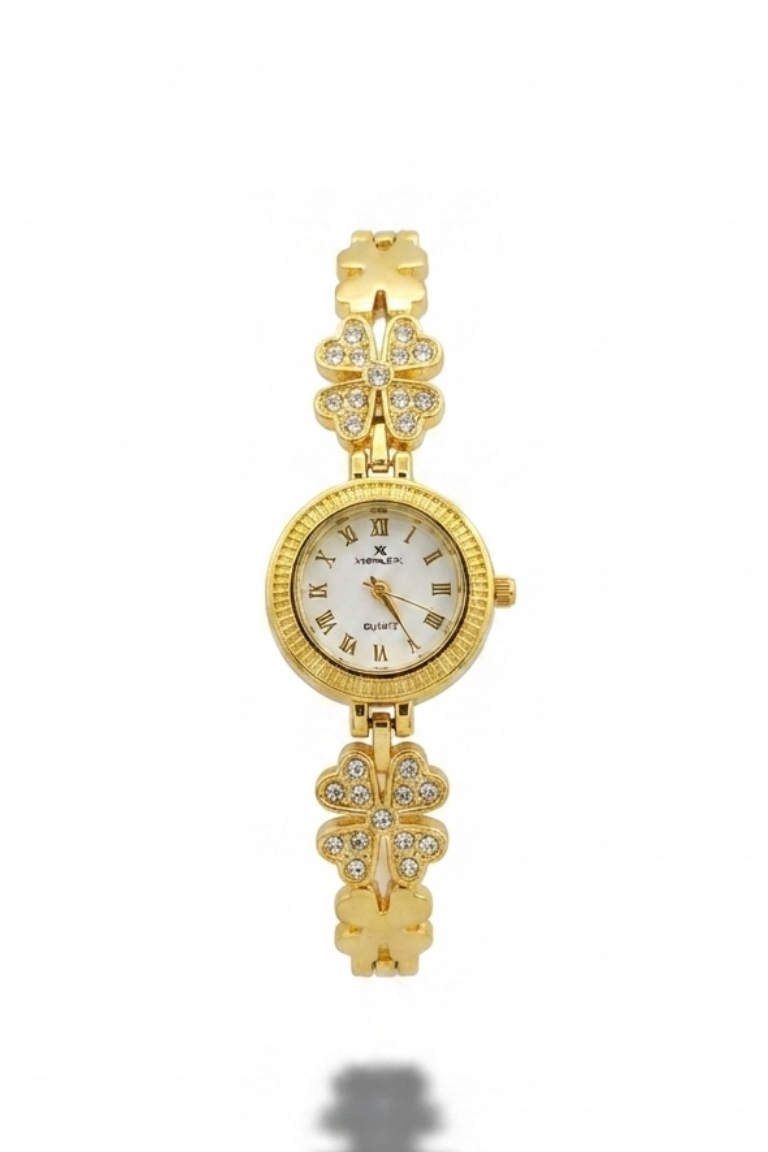 XenleX Elegant Gold-Tone Women's Watch with Clover & Rhinestones - Premium Quality