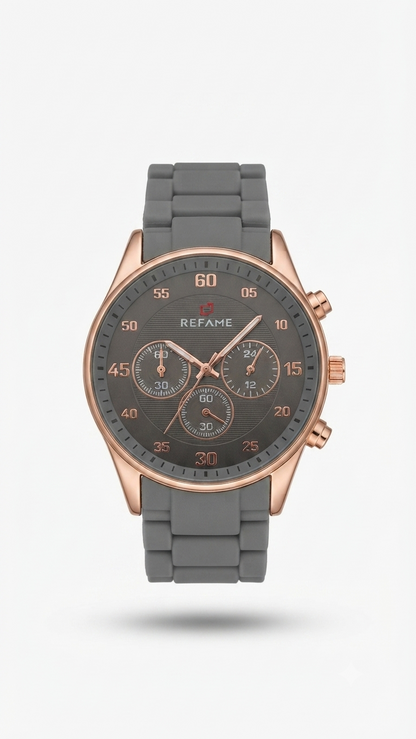 Refame Chronograph Series – Rose Gold & Grey Silicone Edition