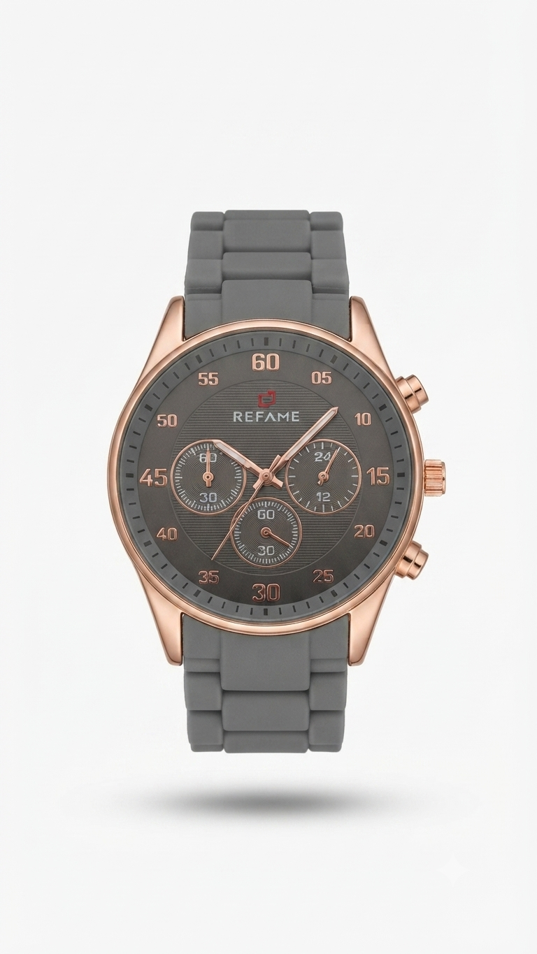 Refame Chronograph Series – Rose Gold & Grey Silicone Edition