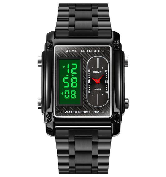 SK-MEI Dual Display Black Watch – Premium Men's Watch