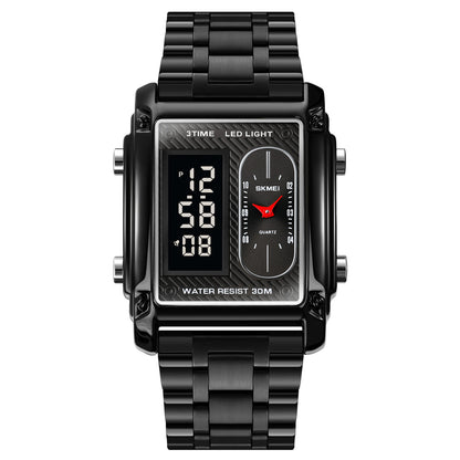SK-MEI Dual Display Black Watch – Premium Men's Watch