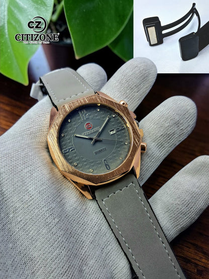 Citizone Premium Quartz Octagonal Dial Watch with Textured Strap