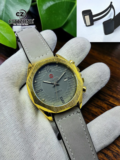 Citizone Premium Quartz Octagonal Dial Watch with Textured Strap