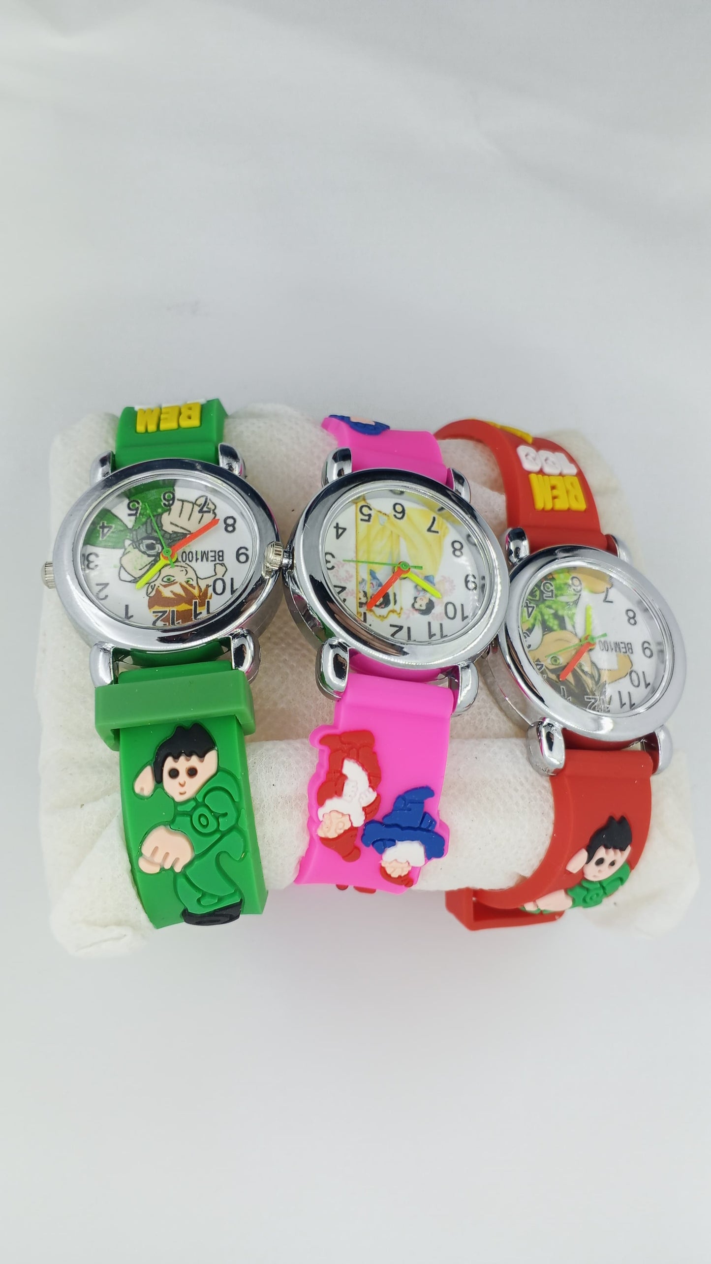 Kids Cartoon Character Dial and 3D Strap Watches - Set of 3 (Red, Pink, Green)