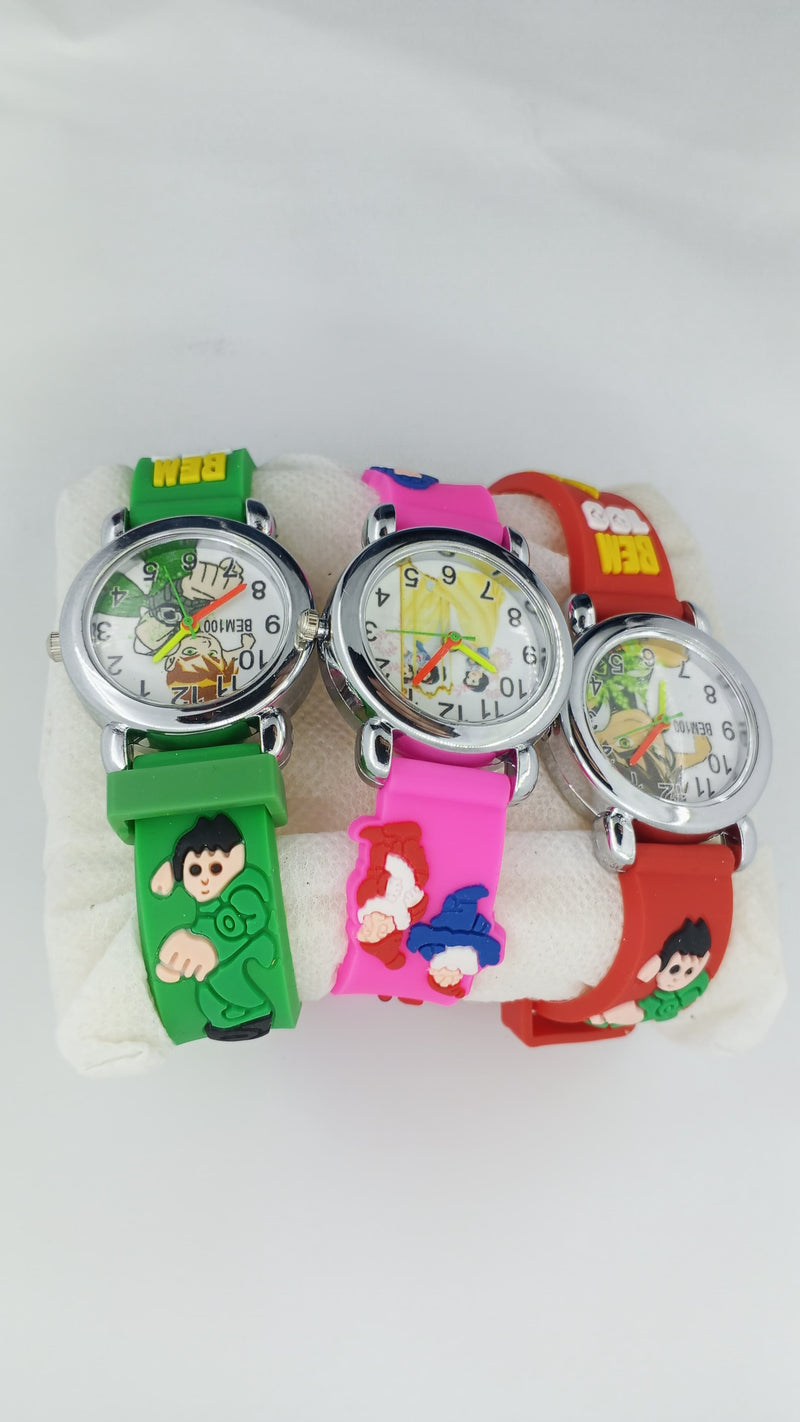 Kids Cartoon Character Dial and 3D Strap Watches - Set of 3 (Red, Pink, Green)