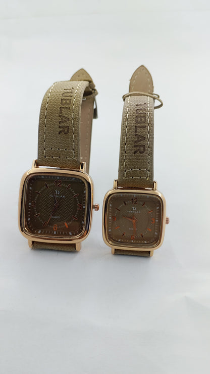 Luxury Couple Watch Set – Rose Gold Dial with Premium Leather Strap