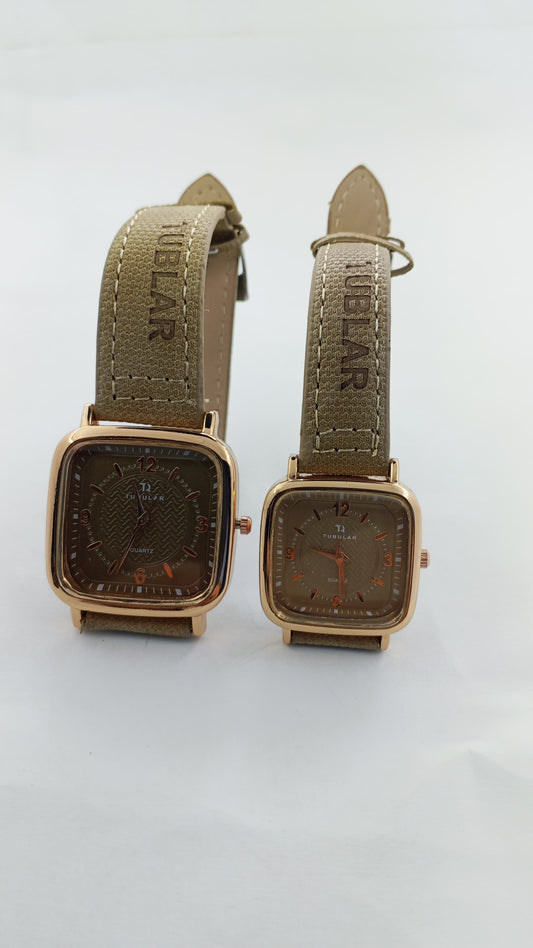 Luxury Couple Watch Set – Rose Gold Dial with Premium Leather Strap