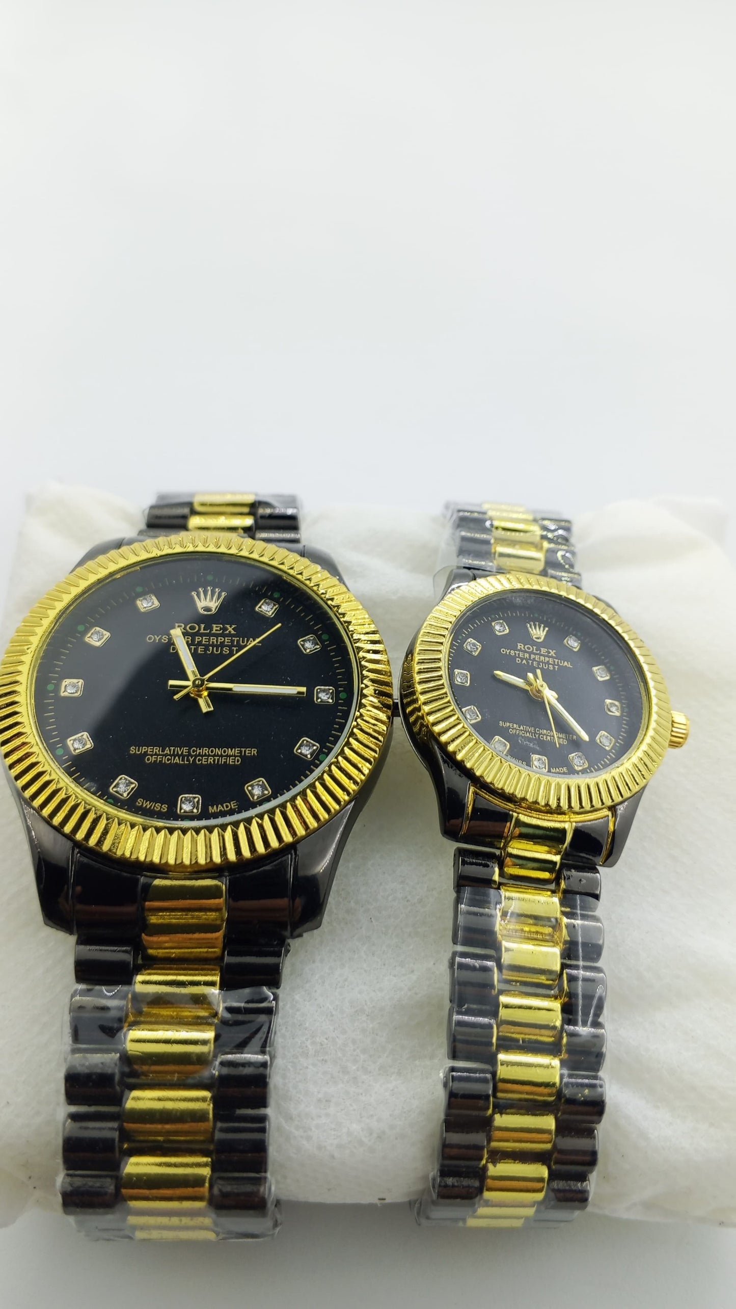 RLX His & Hers Couple Watch Set – Black & Gold Stainless Steel Analog Watches