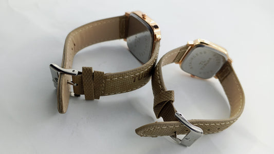 Luxury Couple Watch Set – Rose Gold Dial with Premium Leather Strap