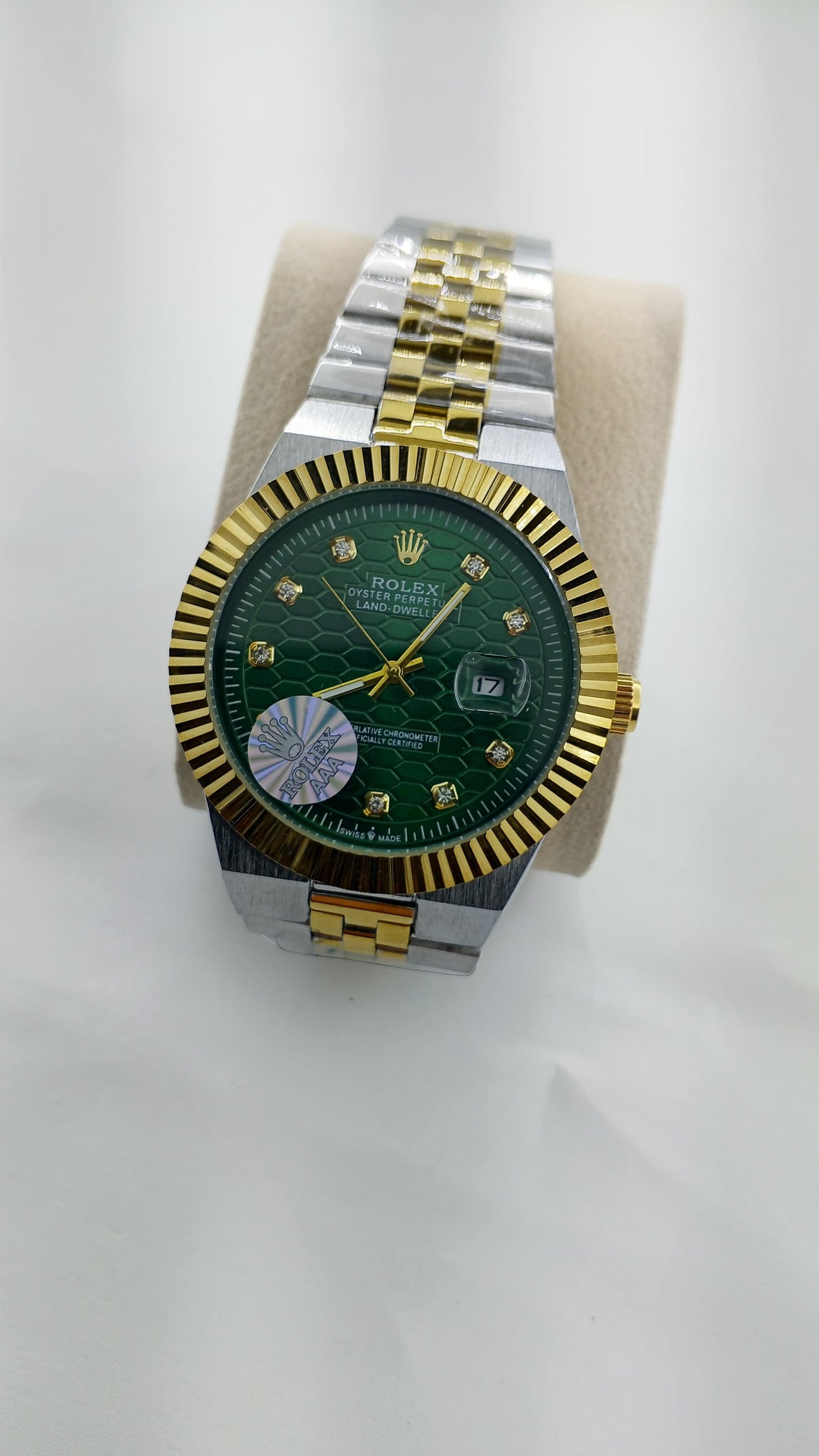 RLX master piece Premium Two-Tone Green Honeycomb Dial Watch
