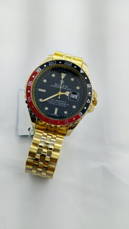 RLX Premium Gold Tone GMT-Master II Style Luxury Watch with Rotating Bezel