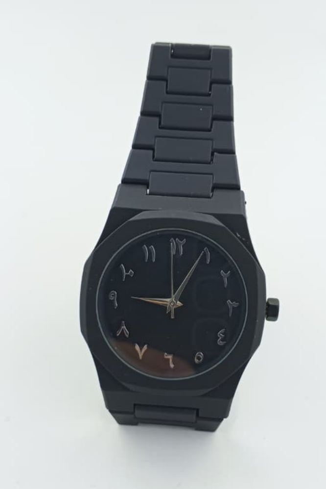 Matte Black Watch with Eastern Arabic Numerals - Premium Quality